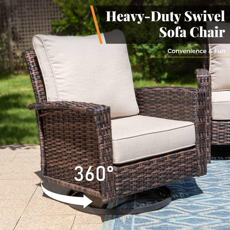 MAISON ARTS 7-Piece Extra-Large Patio Wicker Sofa Conversation Set with Table, Oversize Seat with 5.5'' Thick Padded Cushion