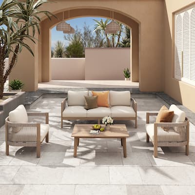 Outdoor Wooden Conversation Set with Cushions