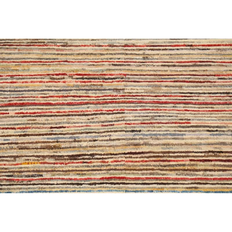 Striped Modern Gabbeh Kashkoli Wool Area Rug Hand-knotted Foyer Carpet - 2'6" x 3'10"