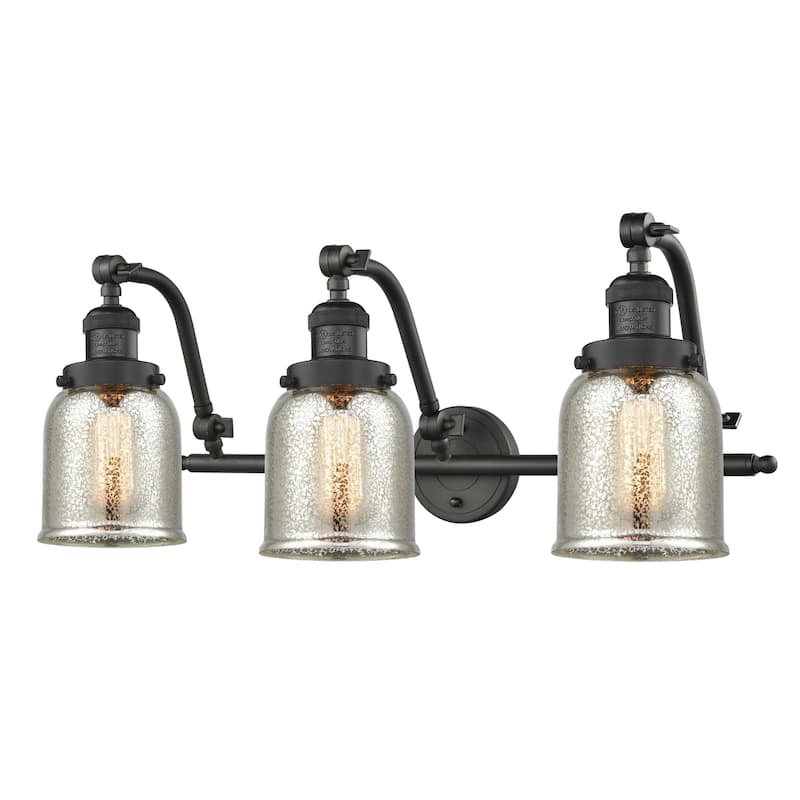 Innovations Lighting Small Bell 3 Light 28" Wide Bathroom Vanity Light - Oil Rubbed Bronze / Silver Plated Mercury