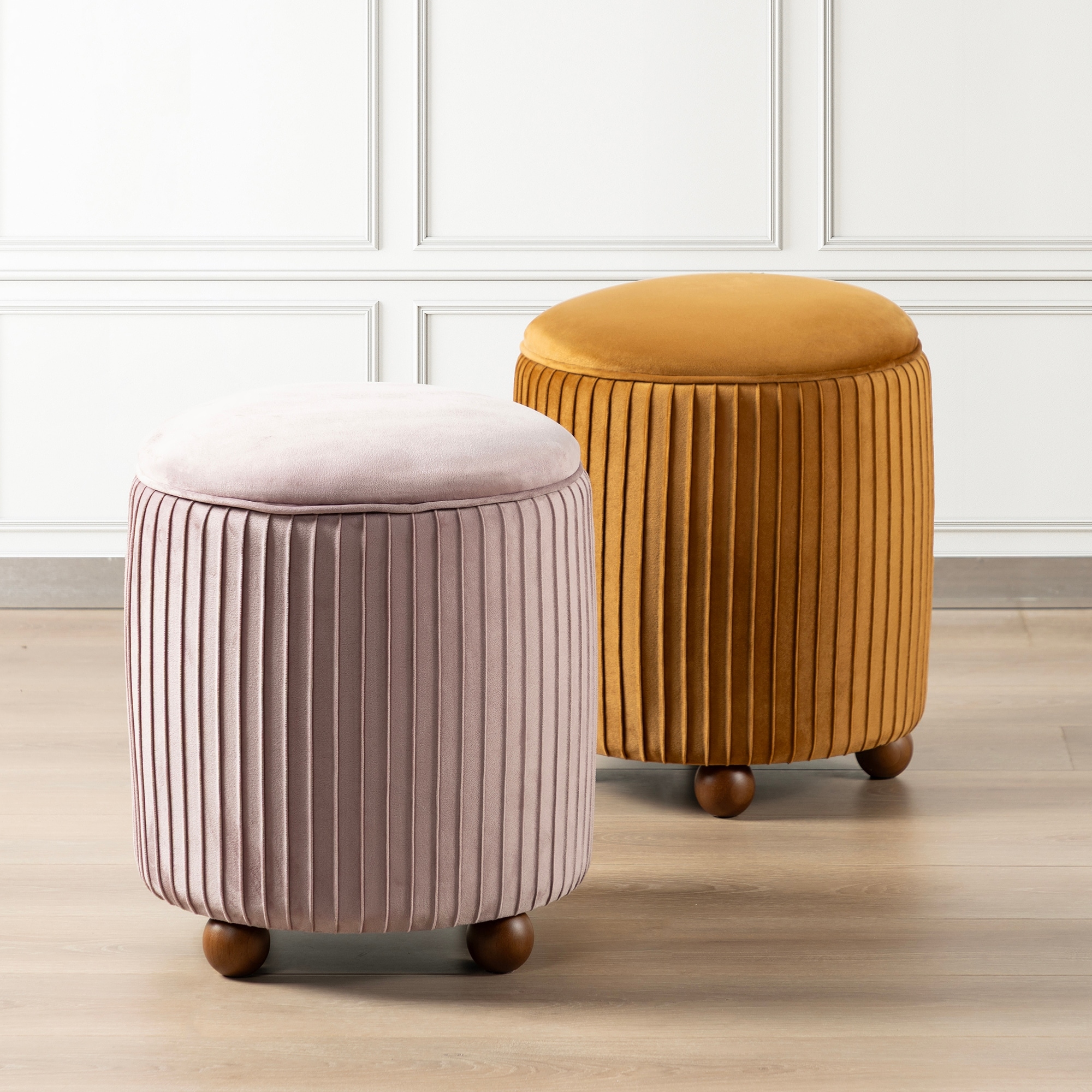 Glitzhome 19"H Velvet Upholstered Storage Ottoman or Accent Stool with Rubberwood Ball Feet