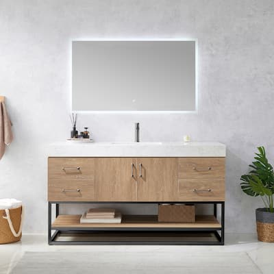 Alistair 60" Single Vanity with White Grain Stone Top without Mirror - 60" x 22"