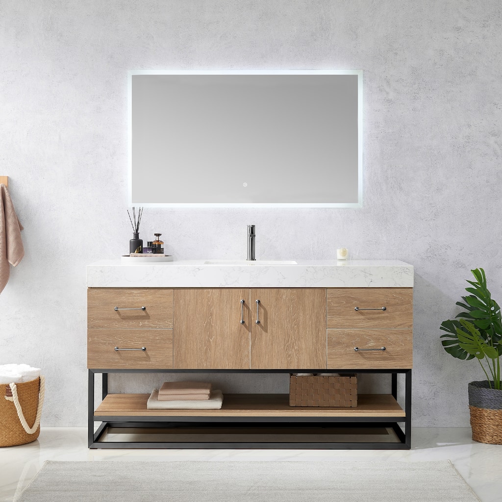 Alistair 60" Single Vanity with White Grain Stone Top without Mirror - 60" x 22"