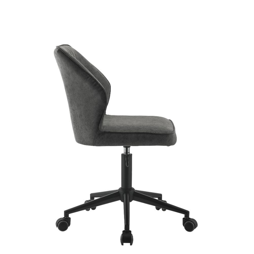 Q Max Extendable Vintage Gray PU and Black Metal Tube Wood Office Chair