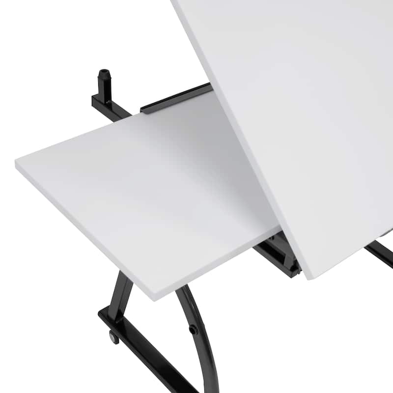 Core Craft Center, 2 piece Drawing, Drafting and Craft Table with Stool, Gunmetal-Gray/White