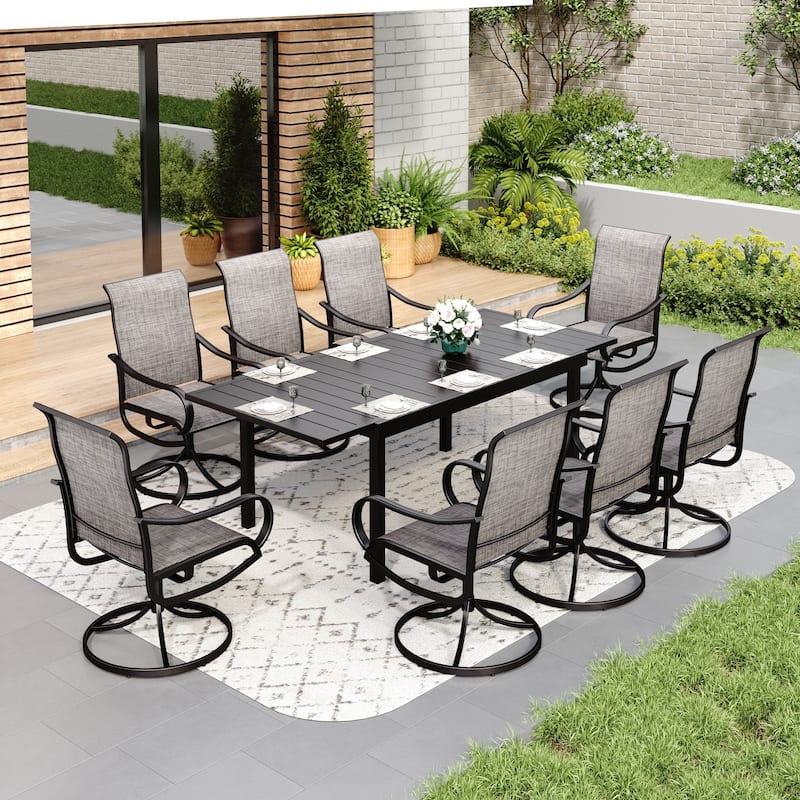 MAISON ARTS 7/9-Piece Patio Dining Furniture Set with Dining Swivel Chairs and 1 Expandable Outdoor Dining Rectangle Table