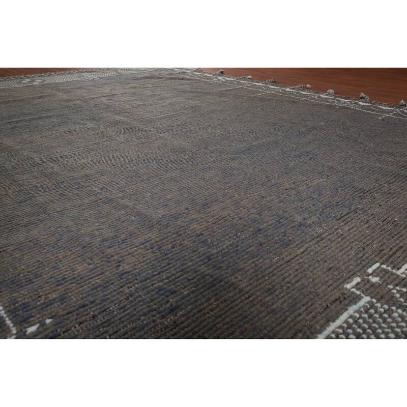 Striped Brown Moroccan Area Rug Handmade Wool Carpet - 8'10"x 12'7"