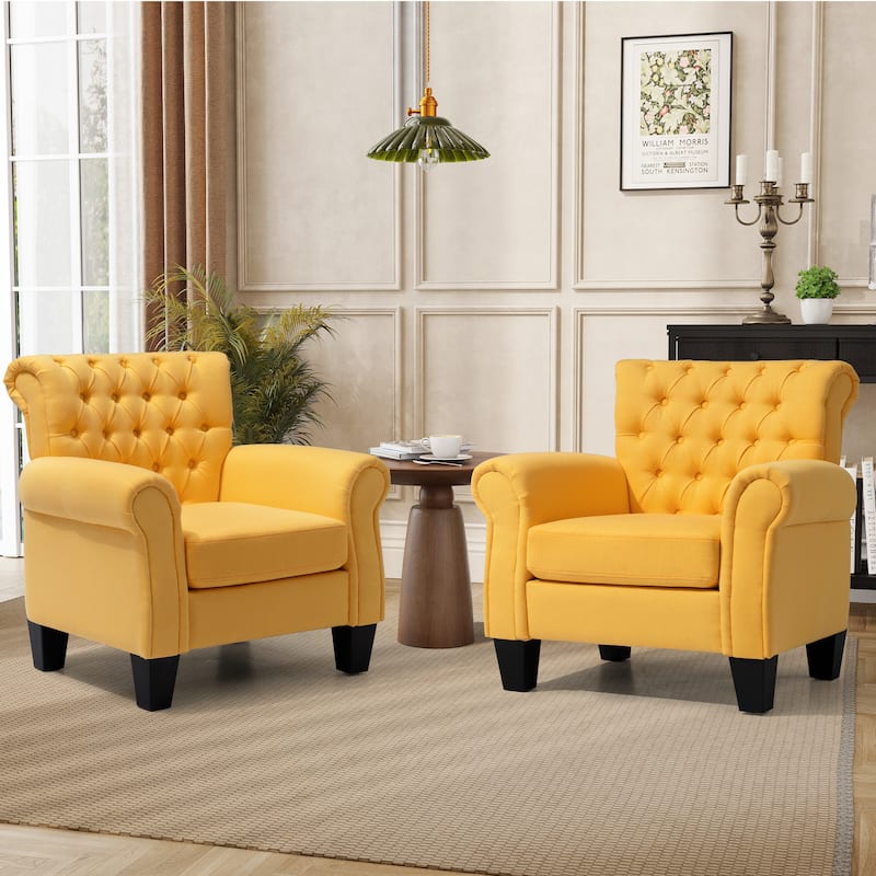 Accent Club Chair Comfortable Single Sofa Chair Indoor Seating with Arms & Padded Seat - 2-Piece Set, Yellow