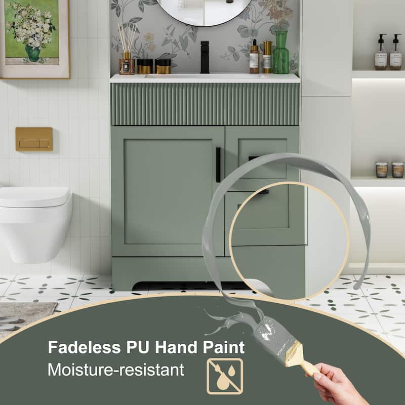 30"/36"/48" Single Bathroom Vanity Set with Drop in Sink Top with Wave Lines