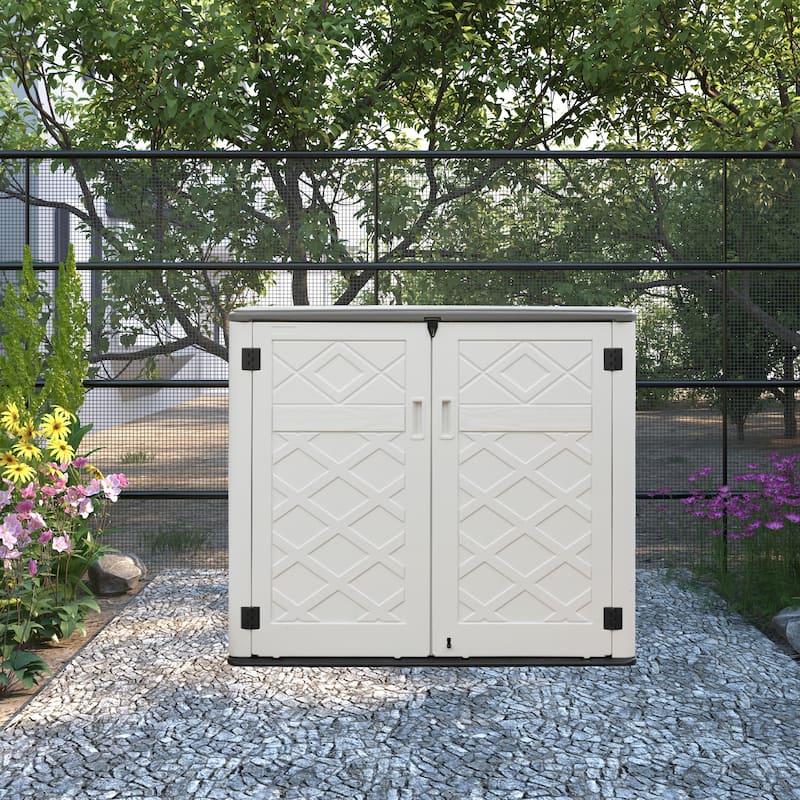 4.43 ft.x 2.82 ft White Resin HDPE Outdoor Storage Shed with Lockable Door - White