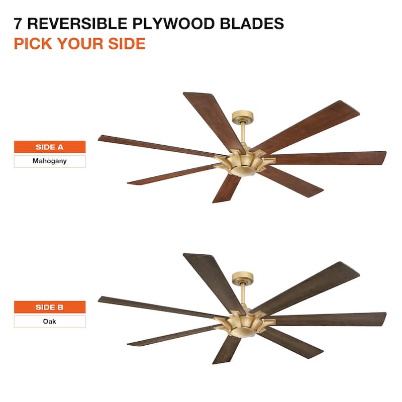 72" Wooden 7-Blade Large Outdoor Industrial DC Ceiling Fan with Remote