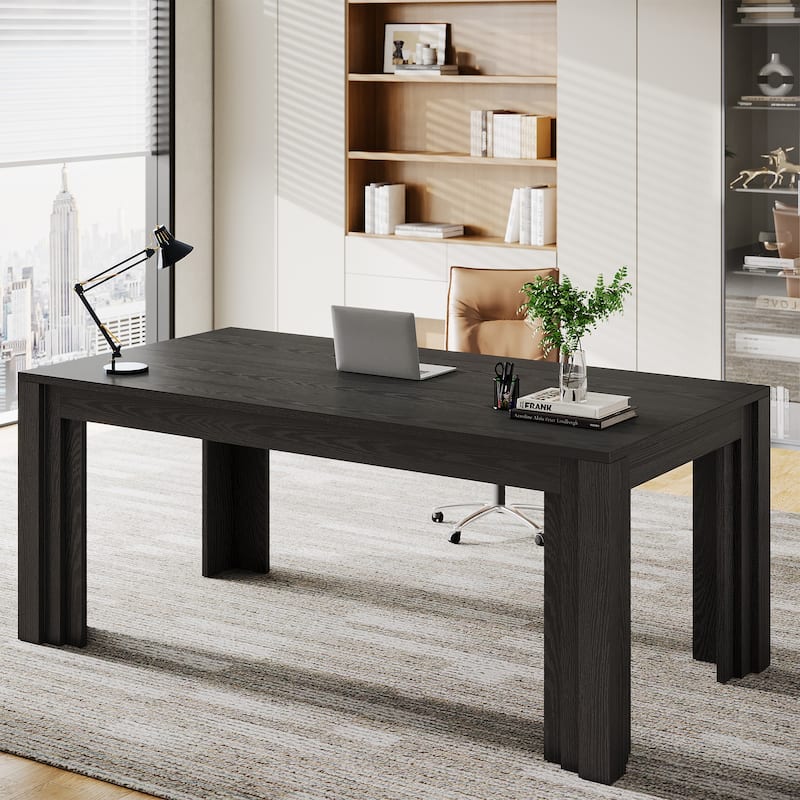 63-Inch Executive Desk, Large Home Office Computer Desk, Writing Table Business Workstation for Home Office, Conference Room - Black