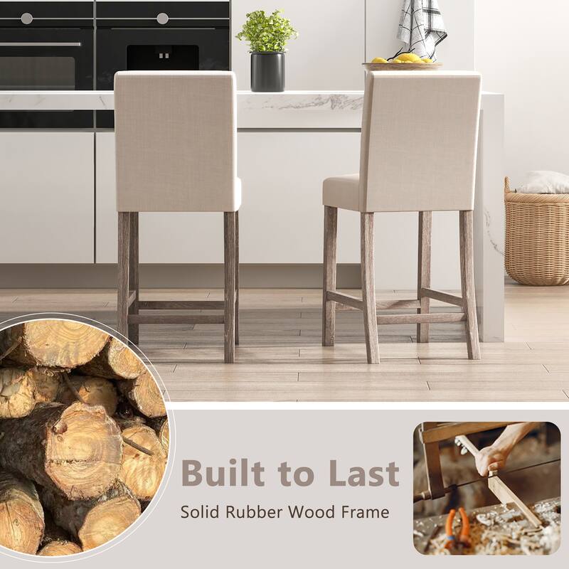 Gymax 2PCS 24.5'' Counter Height Bar Stools Modern Fabric Upholstered