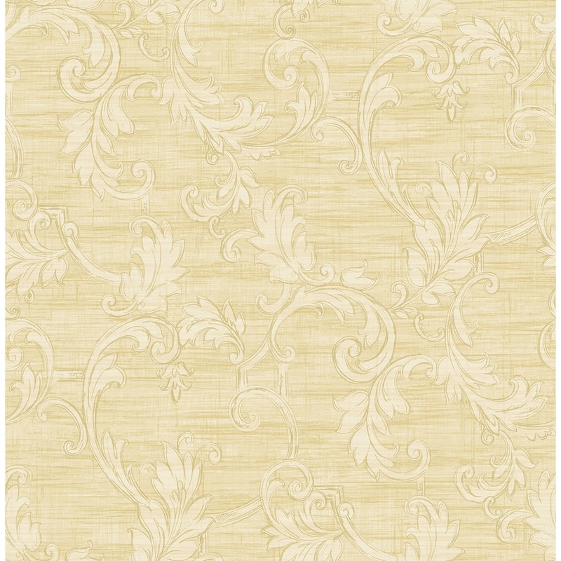 Seabrook Designs Darlene Leaf Scroll Unpasted Wallpaper - 20.5 in. W x 33 ft. L - Metallic Khaki