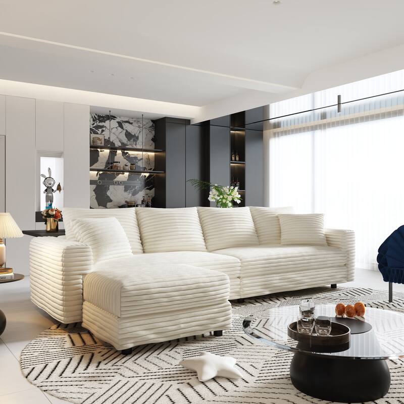 102" Modular Cloud Sectional Couch with 2 Ottoman, Pillows Modern Upholstered Sofa, Convertible Corduroy Couches for Living Room