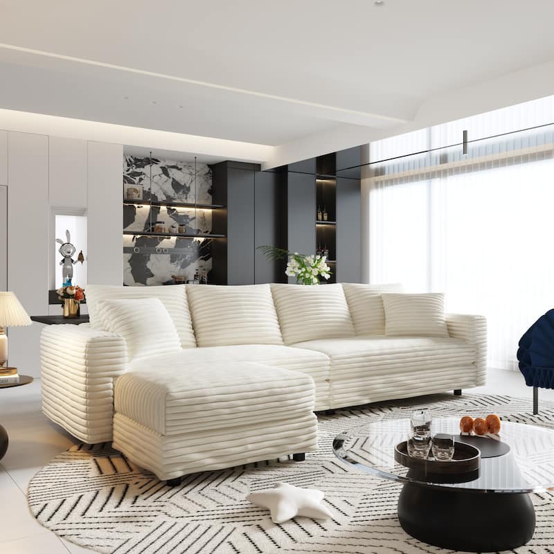 Deep Seat Couches with Soft Pillows and Movable Ottoman,Convertible Sofa Lounge Chair
