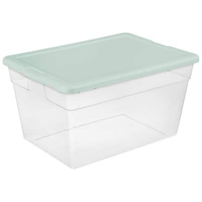 Sterilite 8 Pk Stackable Storage Tote Container, 56 Qt, Clear, Mindful Mint Lid