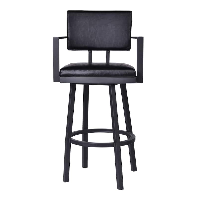 Lumbar Back Faux Leather Barstool with Stainless Steel Legs and Arms, Black