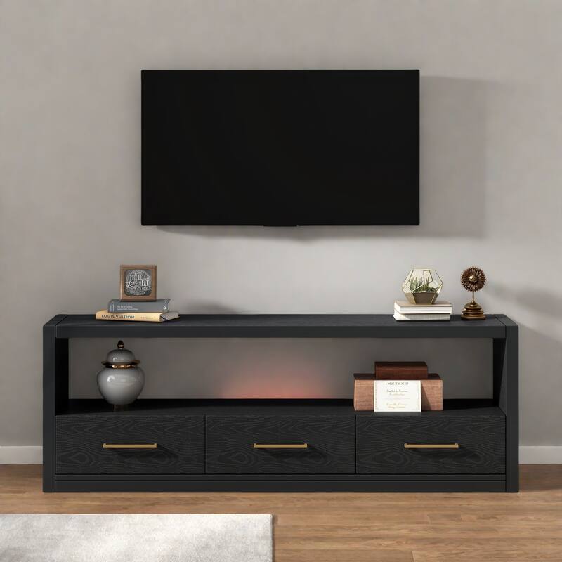 74"Minimalist TV Stand with 3 Spacious Drawers - Versatile Media Console for Living Room, Bedroom - Black