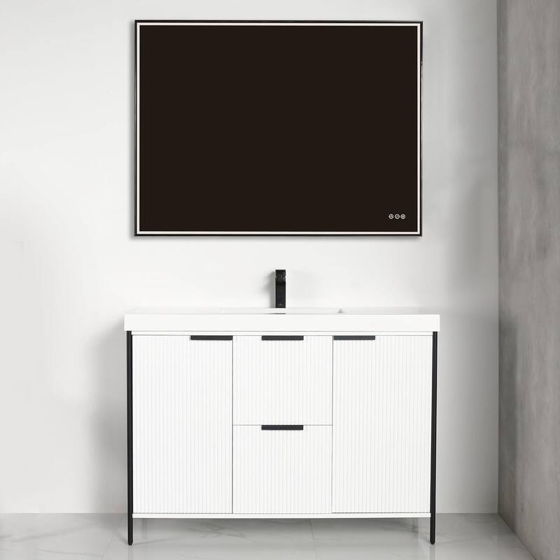 Blossom Annecy 48" Freestanding Bathroom Vanity w/ Black Ceramic Sink - Glossy - White 48" Single Acrylic SInk