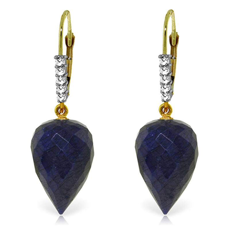 25.95 Carat 14K Solid Gold Drop Briolette Sapphire Diamond Earrings - Yellow