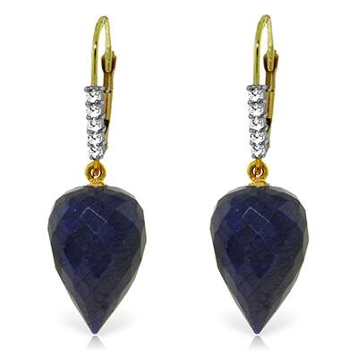 25.95 Carat 14K Solid Gold Drop Briolette Sapphire Diamond Earrings