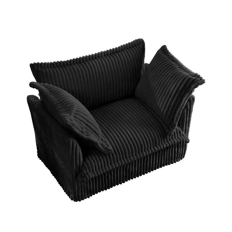 Corduroy Upholstered Armchair with Washable Covers, Deep Seat Single Couch Chair with Large Pillows, Small Space Reading Chair