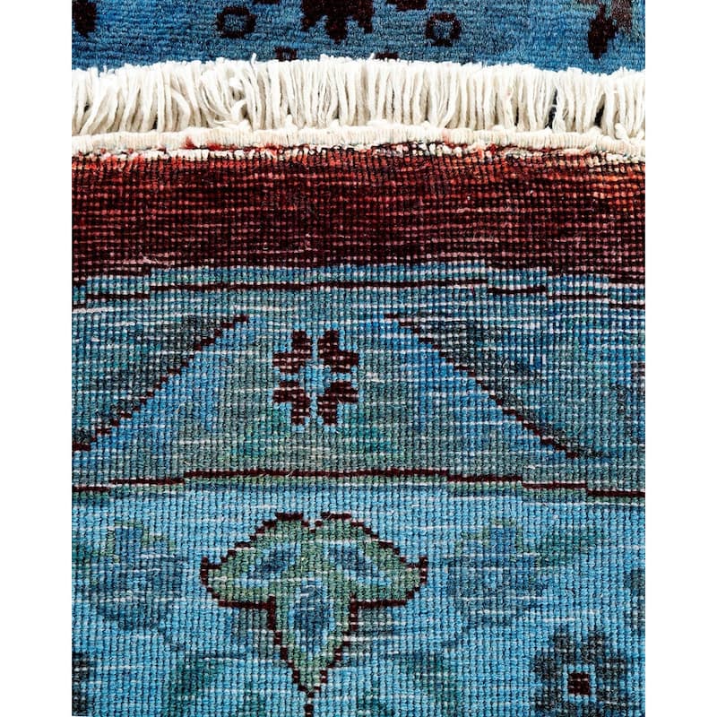 Overton Hand Knotted Wool Vintage Inspired Modern Contemporary Overdyed Blue Round Area Rug - 6' 1" x 6' 1"