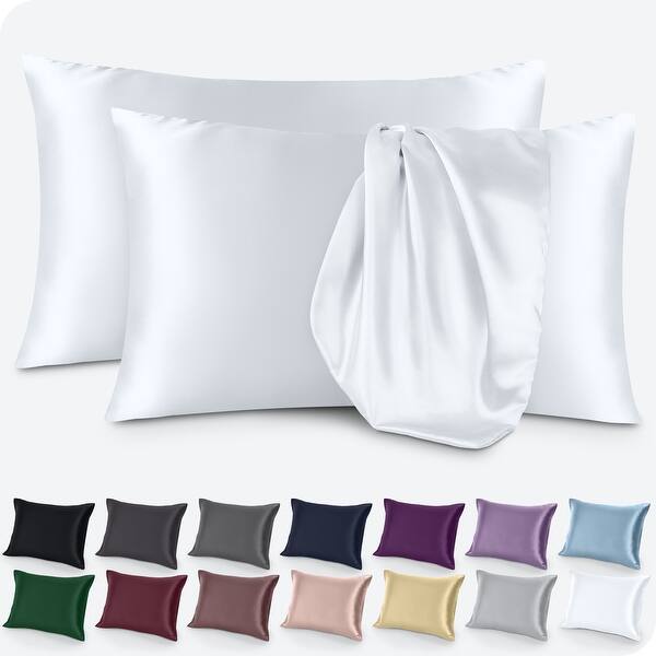 Bare Home Poly Satin Pillowcase Set for Hair and Skin (Set of 2) - Standard - White