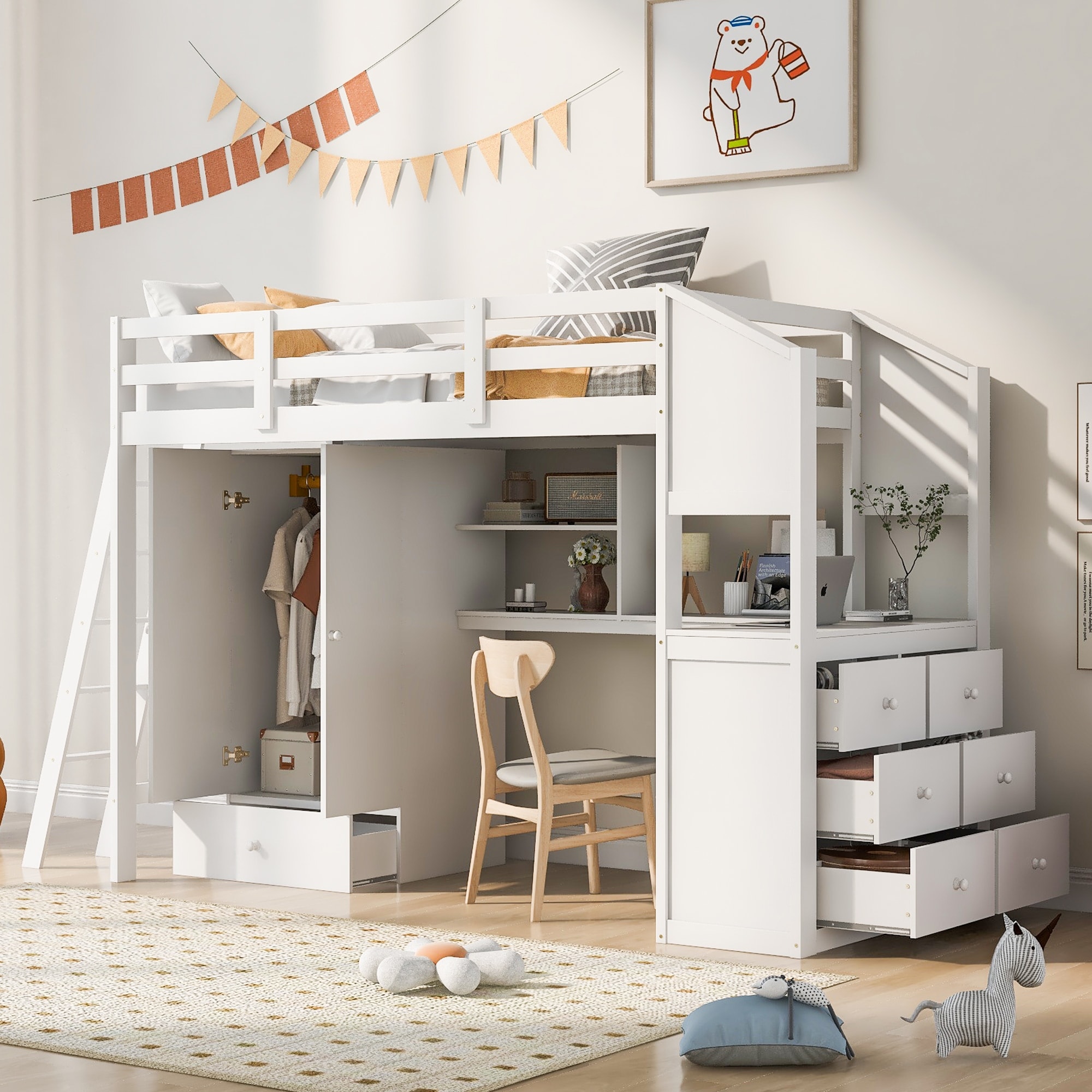 Pine loft bed 2025 with desk