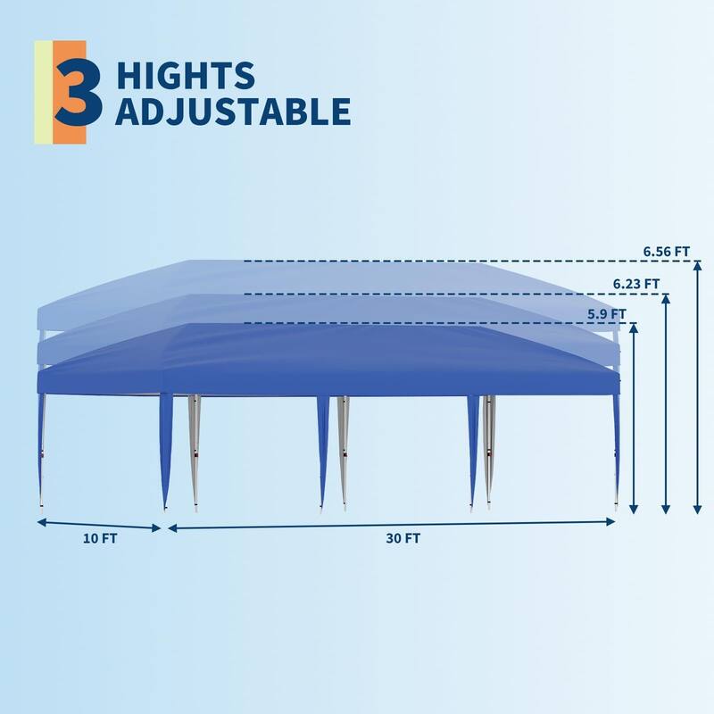 10x30 Pop Up Canopy, 3 Adjustable Height - 10*30Ft