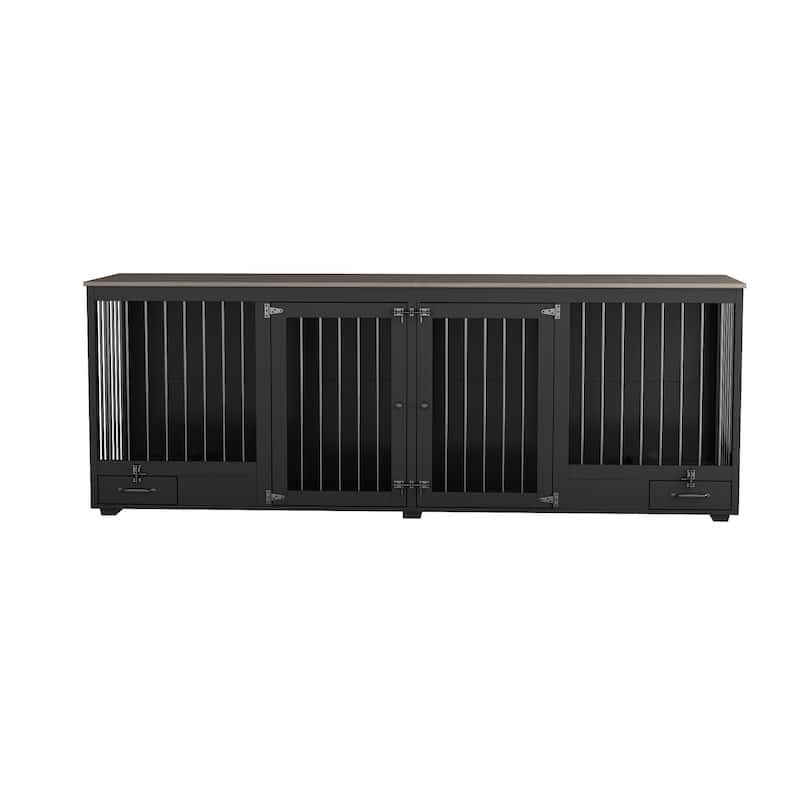 Double Dog Crate with Divider 86.6 Inch Lockable Dog Kennel