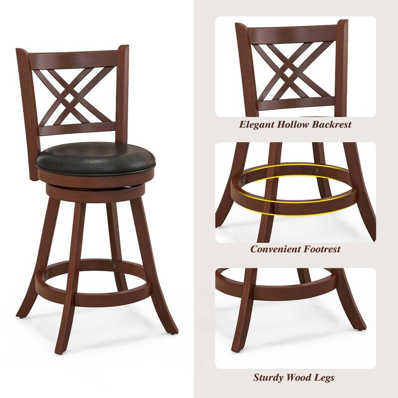 2 PCS 24/29'' Swivel Bar Stools Upholstered Counter Stools w/ Cushion