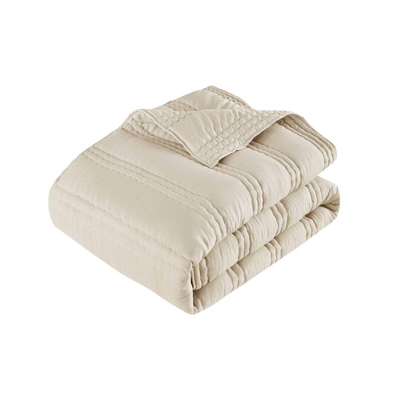 3 PCS King/Cal King Poly Gauze Quilt Set Natural