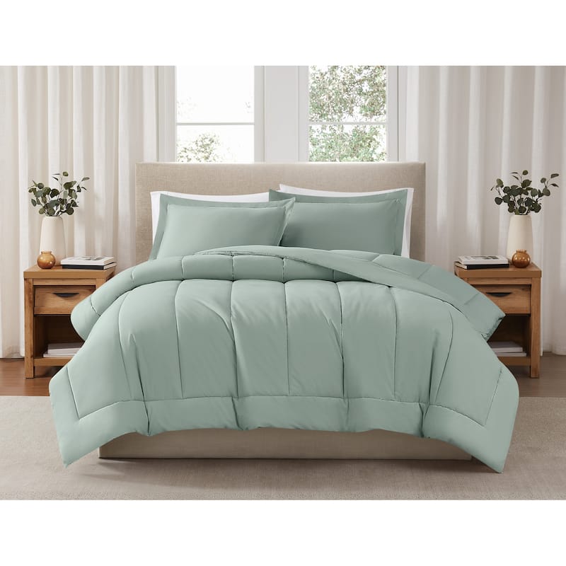 Brooklyn Loom Solid Cotton Percale Comforter Set - Sage - King