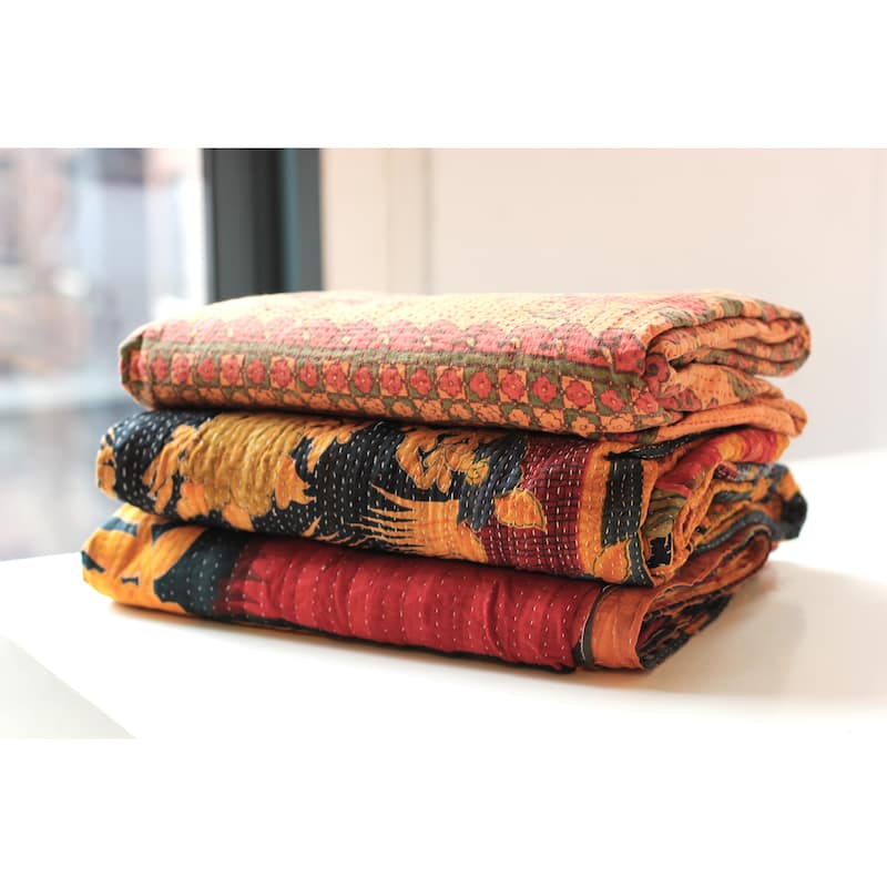 One of a Kind OverDyed Kantha Throw - 60x90 - Golden
