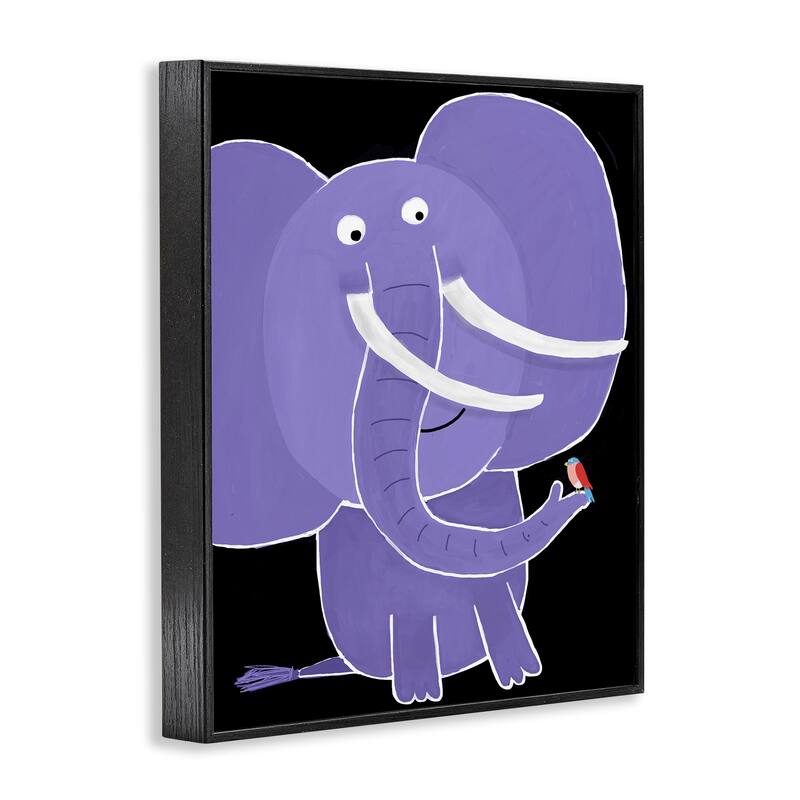 Stupell Elephant & Bird on Black Framed Giclee Art Design By Carla Daly