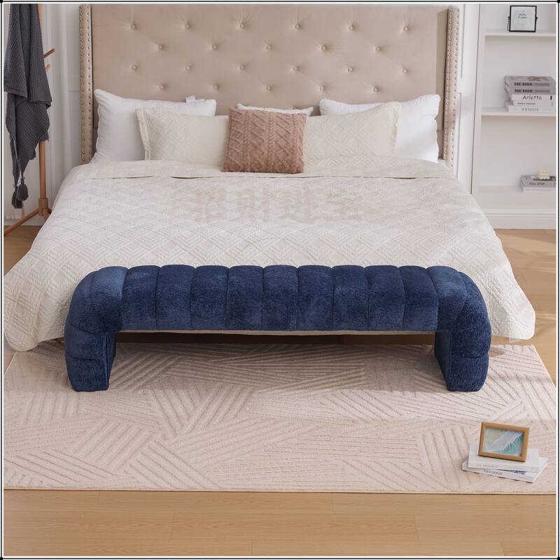 69.7"Wide Upholstered Armless Bed Bench - Navy 