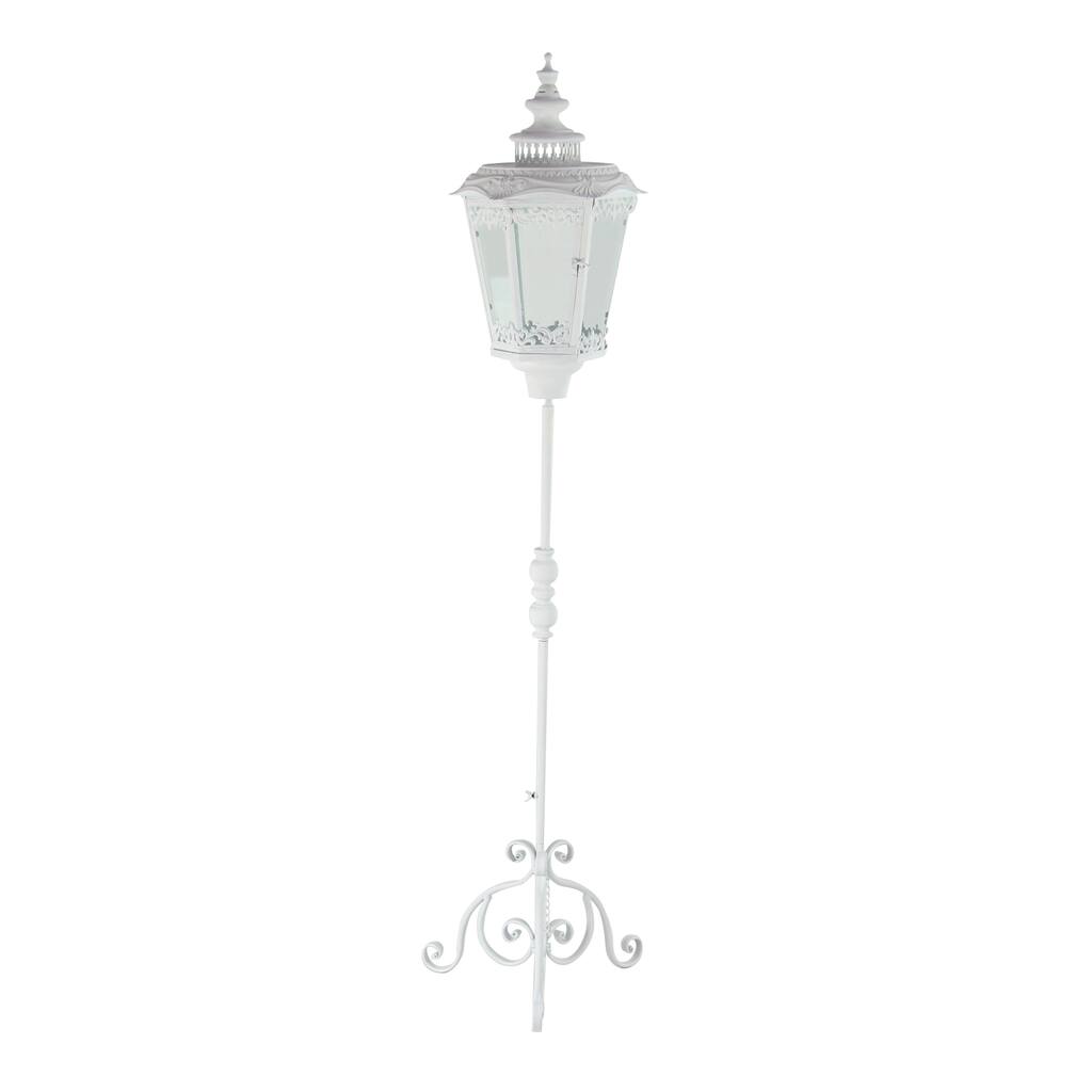 Metal Standing Decorative Candle Lantern - White - Roche River Decor - 17"W x 17"L x 66"H