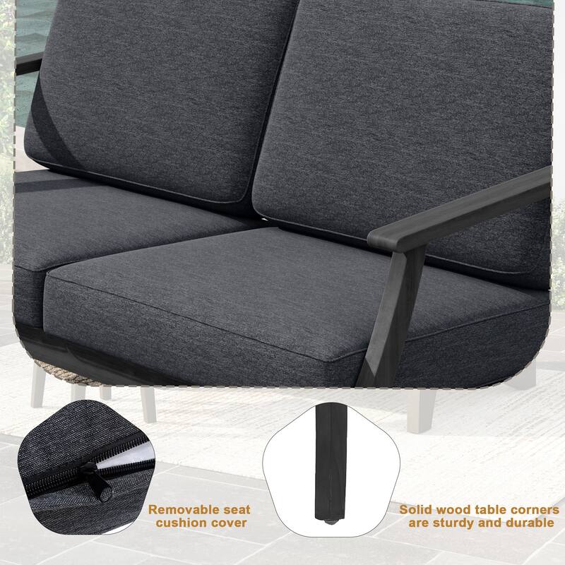 Patio Teak Wood Outdoor Loveseat Sofa with Cushions