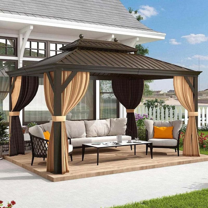 PURPLE LEAF Outdoor Gazebo Aluminum Frame Galvanized Steel Hardtop Gazebo - 10' x 14' - Beige