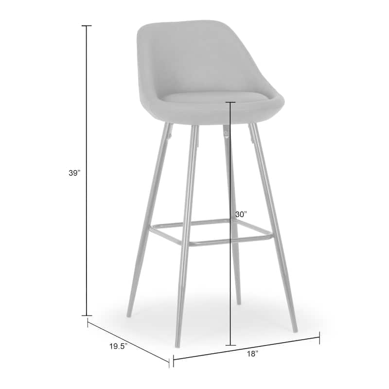 Set of 2 Aldis Brown Faux Leather Barstool with Black Metal Legs and Decorative Zipper