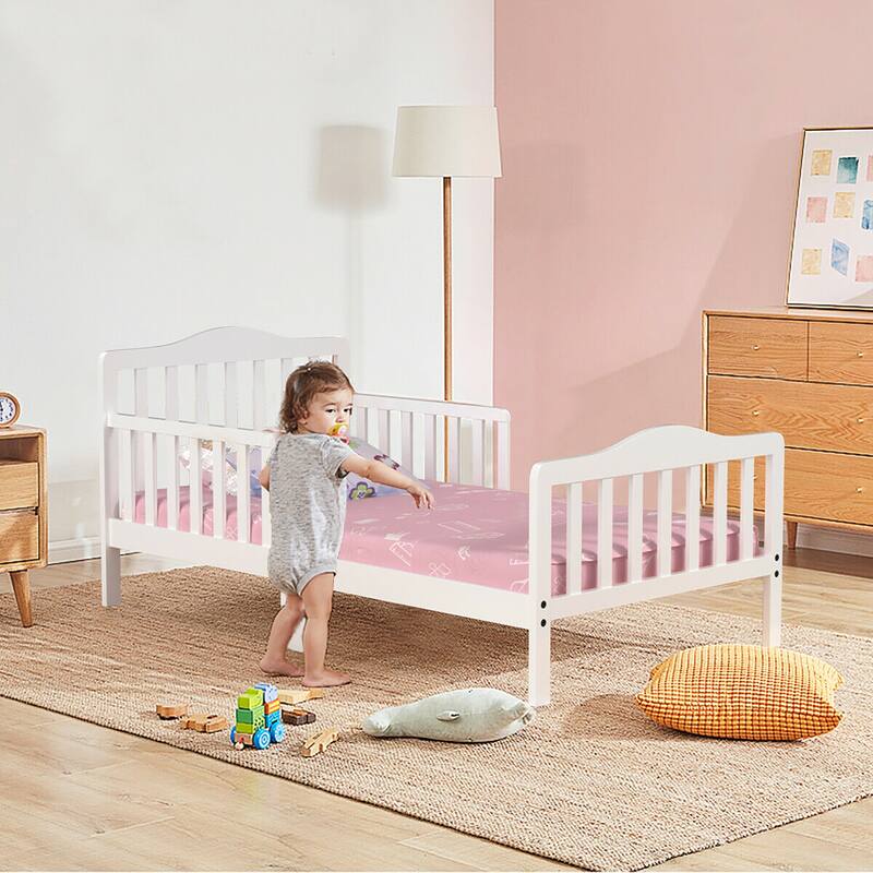 Costway Kids Toddler Wood Bed Bedroom Furniture w/ Guardrails - See Details