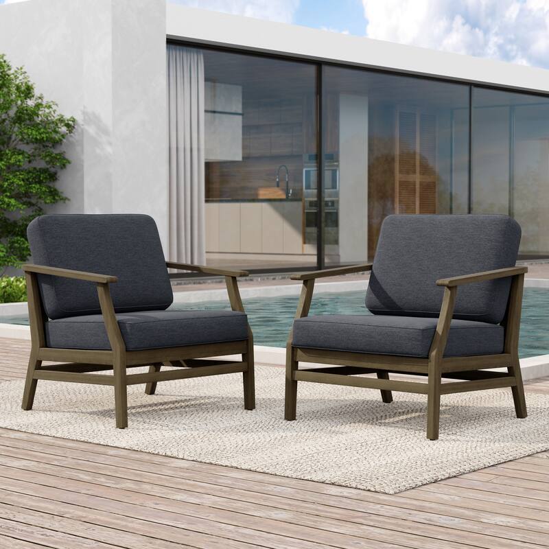 2 Set Patio Teak Wood Outdoor Chair with Cushions
