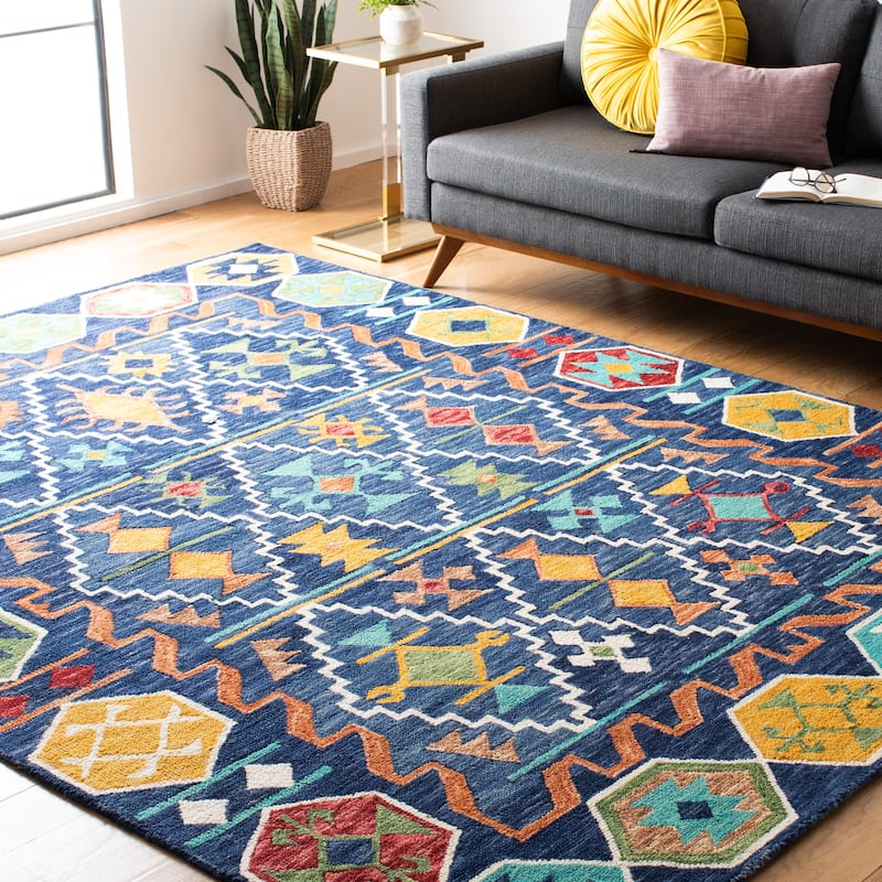 SAFAVIEH, Handmade Aspen Pavica Boho Tribal Wool Rug - 10' x 14' - Navy/Gold
