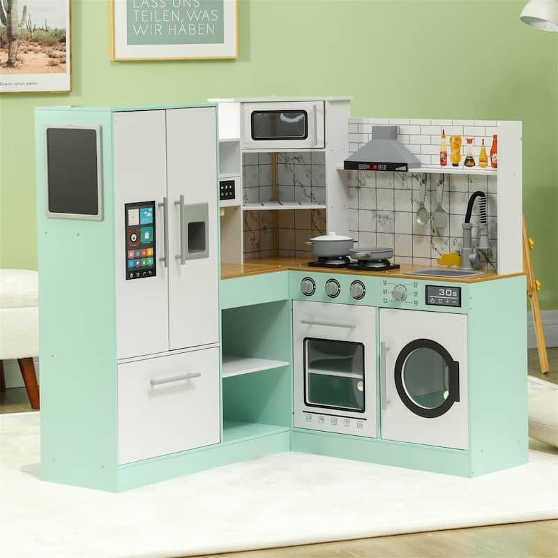 Kids Play Kitchen w/ Chalkboard,Range Hood,Stove,Refrigerator Microwave