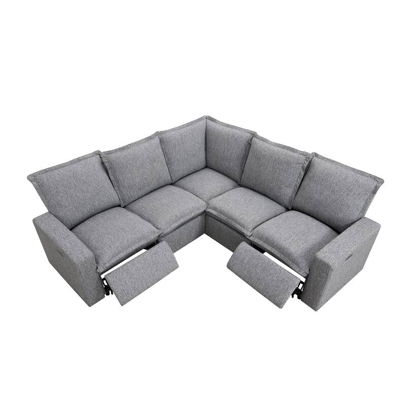 89.76'' L-Shaped 5-Seater Sectional Sofa with Power Recliner Chair, USB Charging, and Plush Home Theater Comfort