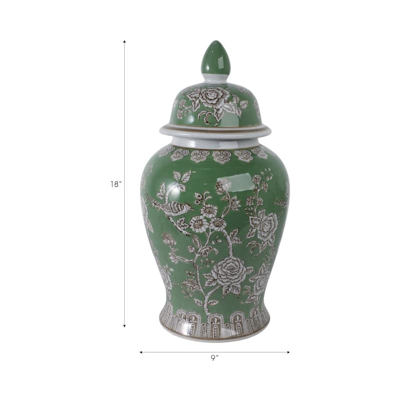 Ceramic Decorative Temple Jar Bird Flower with Lid for Home Decor