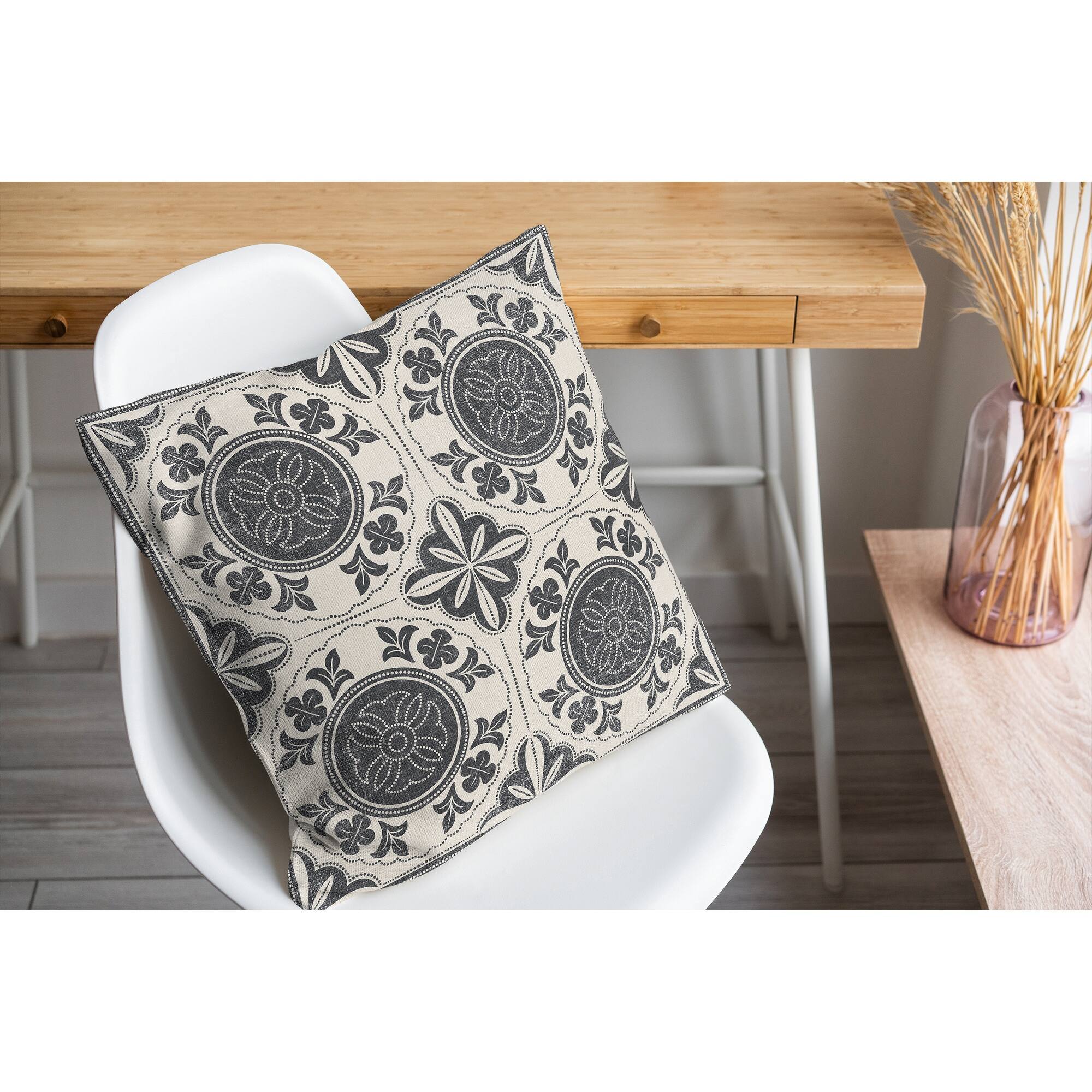 FLORHAM TILE CHARCOAL REVERSED Accent Pillow By Kavka Designs Bed