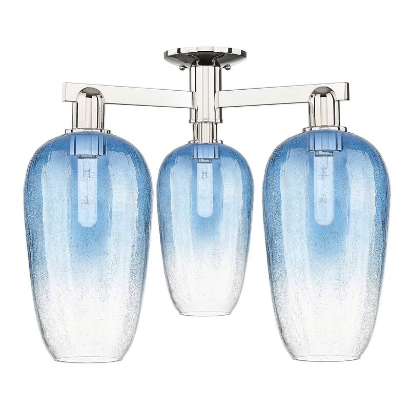 Innovations Lighting 716-3F-17-25 Brookhaven Flute Semi-Flush - Polished Nickel / Sapphire Blue